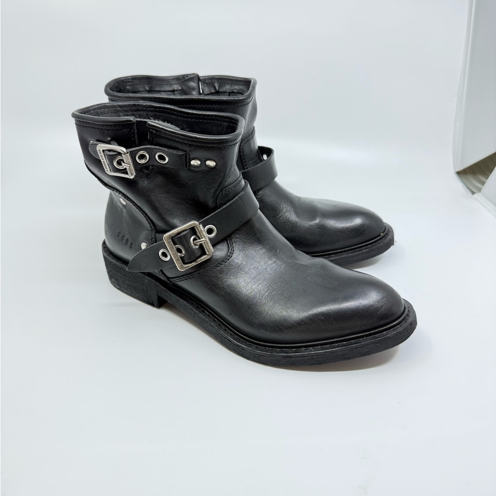 Black Leather Buckle Ankle Boots - Women's - Picture 5 of 9